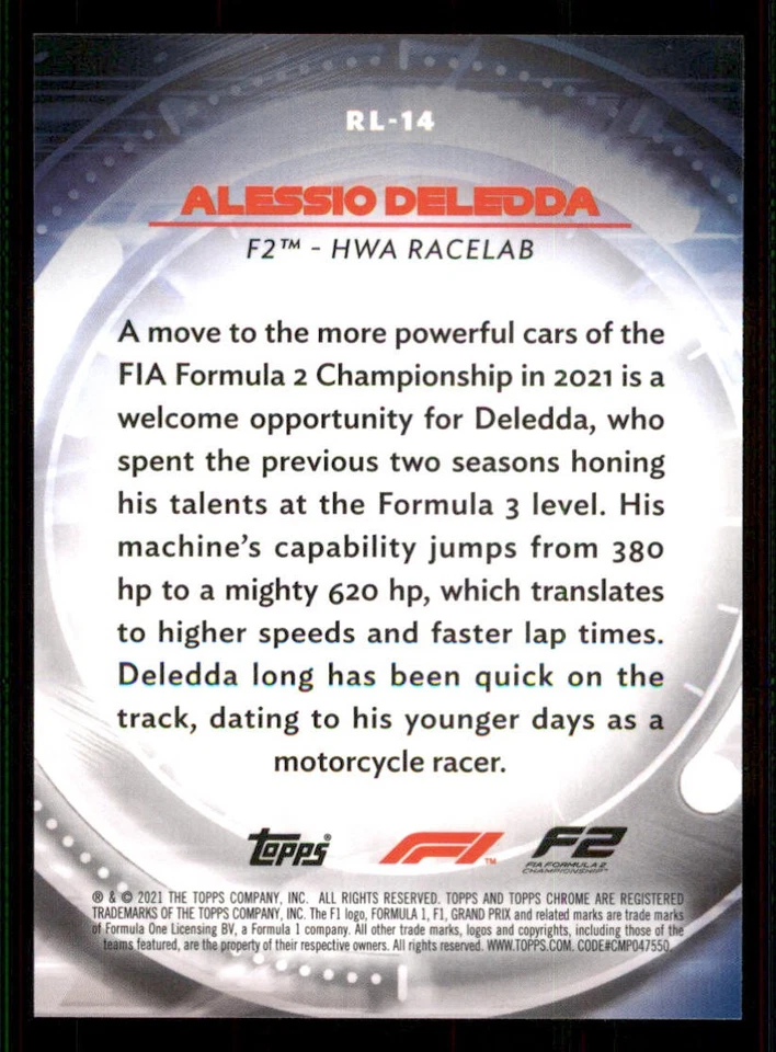 2021 Topps Chrome Formula 1 Red Liners #RL14 Alessio Deledda - Image 2 of 2