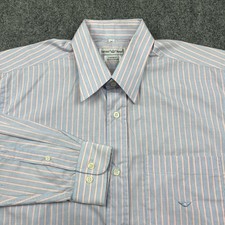 EMPORIO ARMANI - Shirt Men Medium Button Up Pink Blue Pinstriped Giorgi Dress