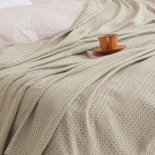 Cozy Waffle Weave Throw Blanket Ultra Soft Breathable Lightweight Natural Color
