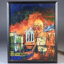 Signed Voskuil Netherlands Artist Venetian Landscape Palette Knife O/C Painting