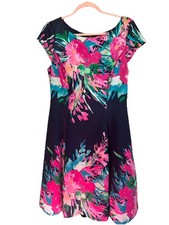 Navy Pink Floral A Line Cocktail Party Dress