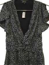 EXPRESS Women's Black White elastic Waist Ruffle Wrap Dress Sz XS New