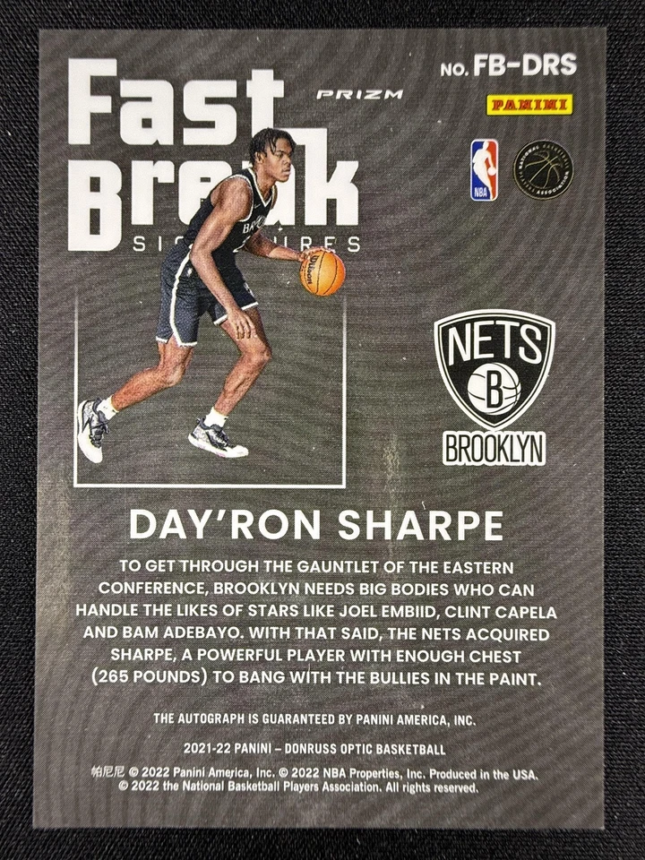 2021-22 Donruss Optic #FB-DRS Day'Ron Sharpe Fast Break Signatures Rookie Auto - Image 2 of 2