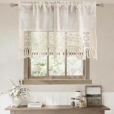 Boho Linen Curtain Valance for Kitchen Vintage 39"W x 20"L Pack of 1 Beige