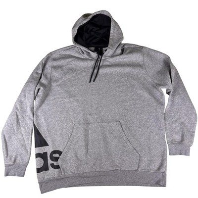 Adidas Hoodie Mens L Gray Black Logo Pullover Hooded Sweatshirt Athletic Large