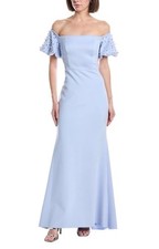 Eliza J Crepe Off The Shoulders,embellished Sleeves Gown, Sz 8, New, Blue