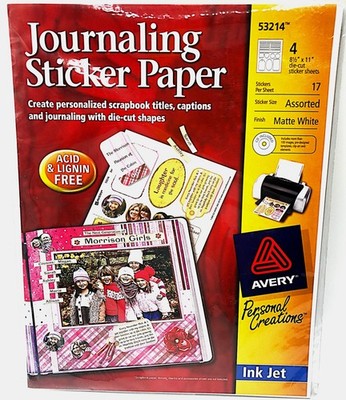 New Avery Journaling Sticker Paper, 4 Die Cut Sticker Sheets -17 stickers /sheet