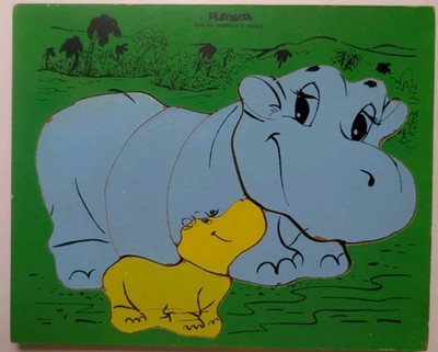 Vintage Wood Puzzle Playskool Hippo #275-38