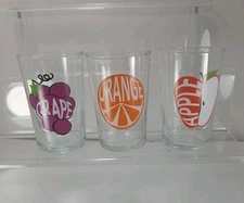 3 Vintage Luminarc France Apple Orange Grape Juice Glasses MCM retro