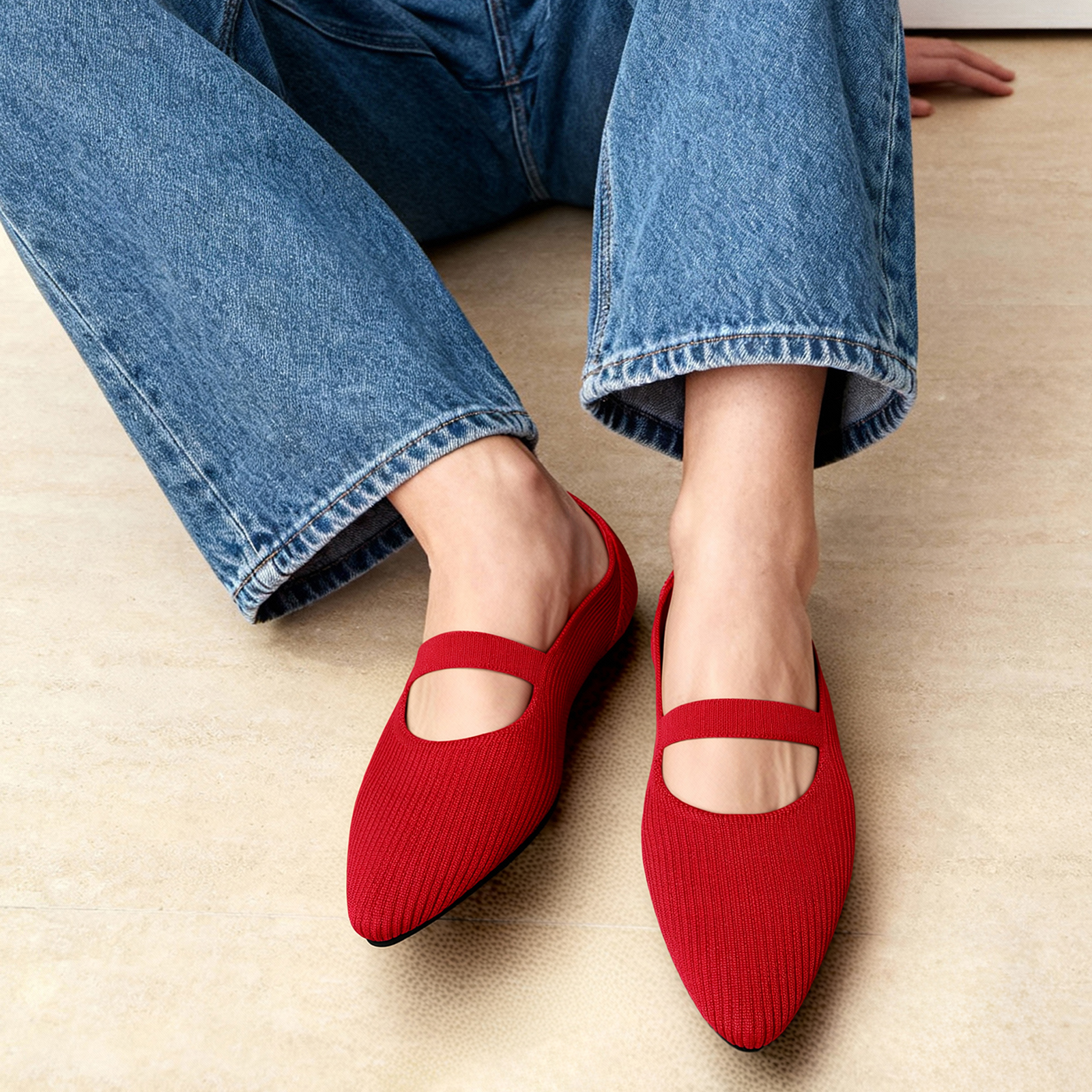 Women Breathable Knit Flat Shoes Comfortable Pointed Toe Slip On Flat Shoes