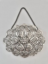 Miroir de mariage vintage turc en argent 900 Repousse - marqué BULU - lourd 5,9 oz