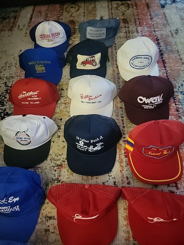 Лот из 20 винтажных шляп для рабочей одежды фермер/местный бизнес 80-е 90-е стиль дальнобойщика ретро - Изображение 2 из 4