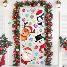 Cute Christmas Door Stickers Removal Santa Snowman Wall Stickers for Christma...