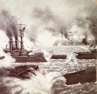 1899 Stereoview Bombardment of San Juan Stereoview antique 3D Photo Card #9449
