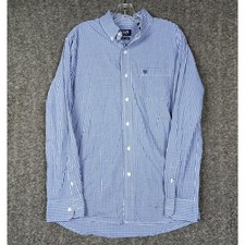 Chaps Button Down Shirt Mens M Blue Gingham Easy Care Long Sleeve Check