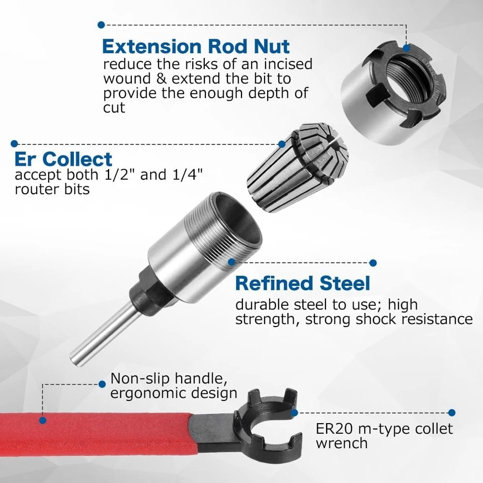 1/4-Inch Shank Router Bit Collet Extension Chuck Converter Adapter with ER20 Spr - Image 4 of 4