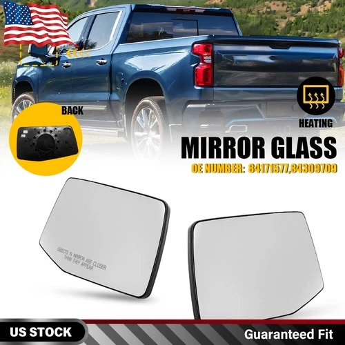 2X Heated Mirror Glass with Backing Plate For Chevrolet Silverado 1500 2019-2024