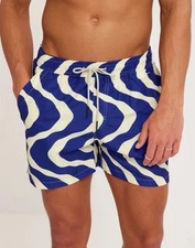 OAS Swim Trunks Mens Small Blue Rippling Lined Fast Dry Beach Surf Sweden Preppy
