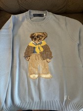 Polo Ralph Lauren Bear Embroidered Knit Crew Neck Sweater Light Blue M used