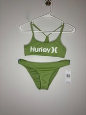 HURLEY NEW Moderate Coverage 2-Piece Bikini Womens S Light Green Surf Beach