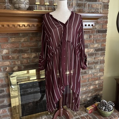 Torrid Burgundy Striped Long Blouse Sheer Size 4 Tunic