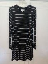 Lou & Grey Sweater Dress Womens M Dark Gray White Stripe Signature Softblend