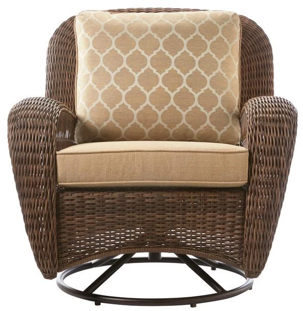 Outdoor Swivel Lounge Chair with Toffee Cushions Hampton Bay