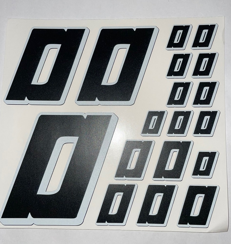 Matte Black-w/  White Outline/Shadow#0’s Racing Numbers Vinyl Rc Box L3