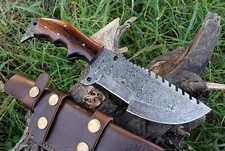 HANDMADE DAMASCUS TRACKER KNIFE HUNTING SURVIVAL FIXED BLADE BUSHCRAFT SKINNING