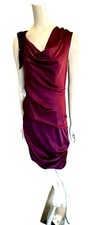 VERA WANG Purple Draped Silk Cocktail evening Dress With Black Bow! 6