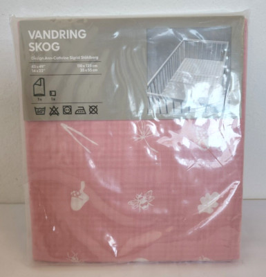 Ikea Vandring Skog Crib Quilt Cover Pillowcase Pink Plaid Nature NEW