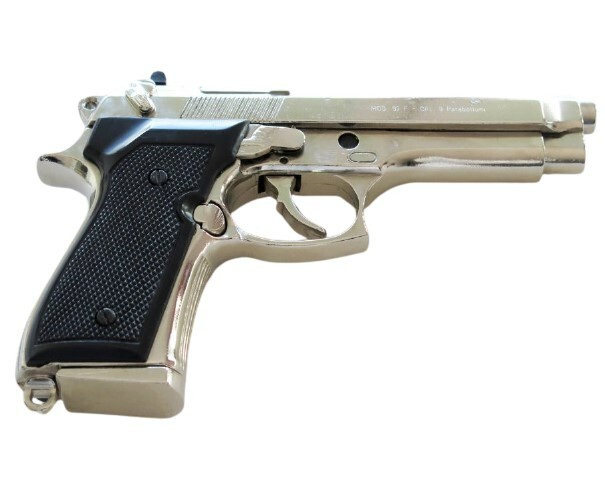 Denix Beretta M92 Non-Firing Collector Replica Pistol Nickel