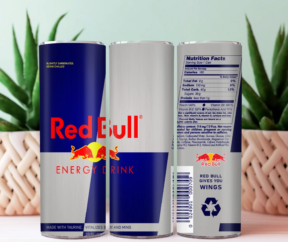 Tumbler Skinny  20oz With Lid & Straw  Energy Drink Red Bull Sugar Free Hennessy