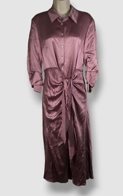 $595 Cinq A Sept Women's Pink Jacey Silk Charmeuse MIDI Wrap Shirtdress Size 6