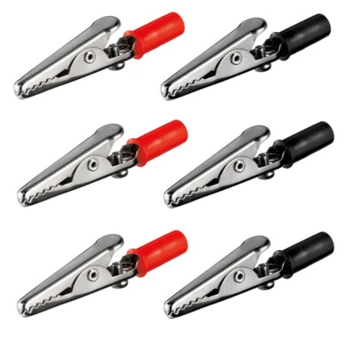 6x Krokodilklemme mit Schraube 55mm Rot+Schwarz Bananenstecker Abgreifklemme