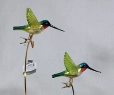 KURT ADLER PR OF HANDBLOWN YELLOW WINGED HUMMINGBIRDS CLIP-ON GLASS ORNAMENTS
