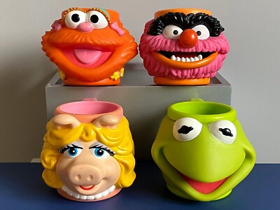 Rare Vintage 90s Muppets Set of 4 Plastic Applause Cups Animal Kermit Zoe Piggy