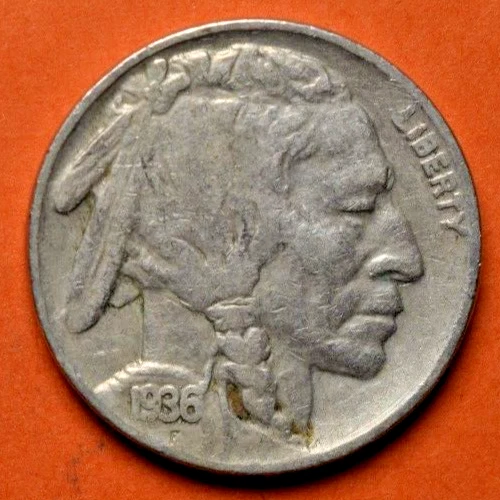 1936 Indian Head Buffalo Nickel ~ F FINE ~ 5c US Coin