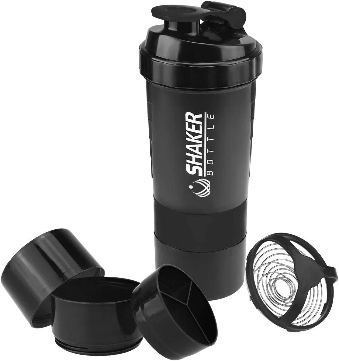 Workout Supplement Protein Shaker Bottle with Loop Mixer and Mixer Cups for  GYM