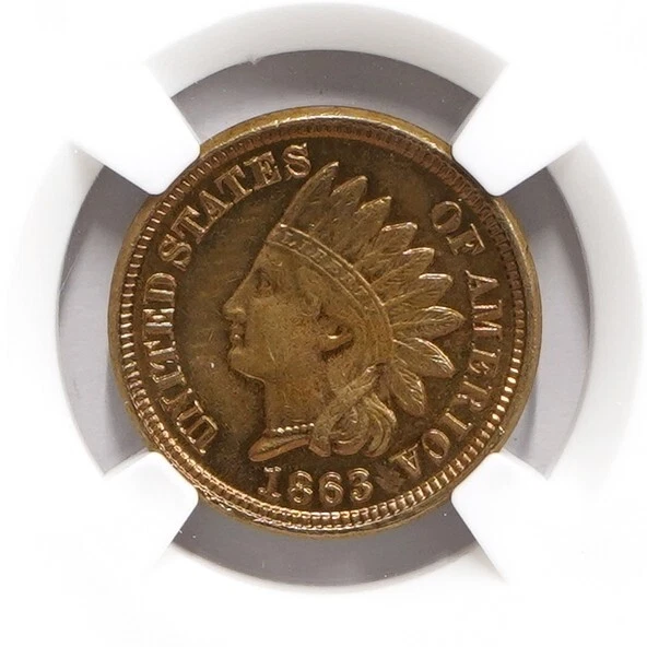 Маленький цент с головой индейца 1863 NGC AU детализация Whizzed
