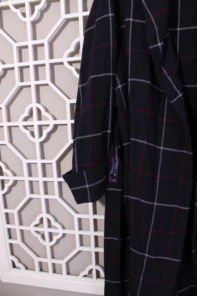 Abrigo Brooks Brothers Vintage Mujer L Azul Marino Rojo Cuadros Lana Hecho en Inglaterra Foto 3 de 4