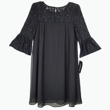 Perceptions Dress Women's 6 Black Lace 3/4 Flare Sleeve Romantic Goth Faire