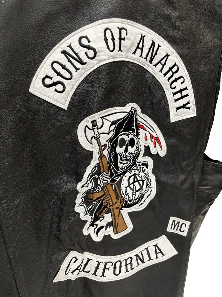 Жилет мужской Sons of Anarchy 7XL черная кожа мотоцикл байкерская банда для Хэллоуина - Изображение 3 из 4