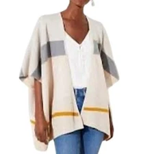New Loft Neutral Colorblock Multi Color Striped Open Shawl Wrap Poncho Sz M/L