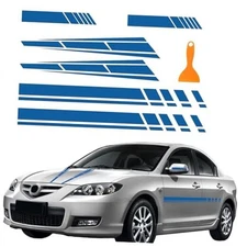 6PCS Car Hood Stickers, Racing Sport Vinyl Body Side Stripe Decal, Blue