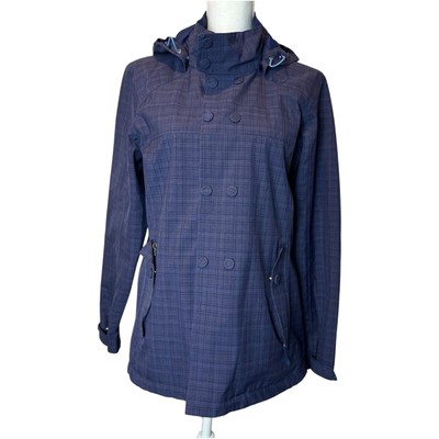 REI E1 Elements Jacket Womens Large Blue Plaid Full Zip Hooded Shell Pockets