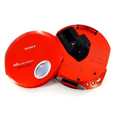Sony CD Walkman D-E350 Red ESP MAX Portable CD Player BROKEN LID Tested Works