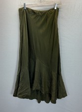 Vintage Ralph Lauren Matte Green Tiered Silk Luxury Skirt Layered Romance 12