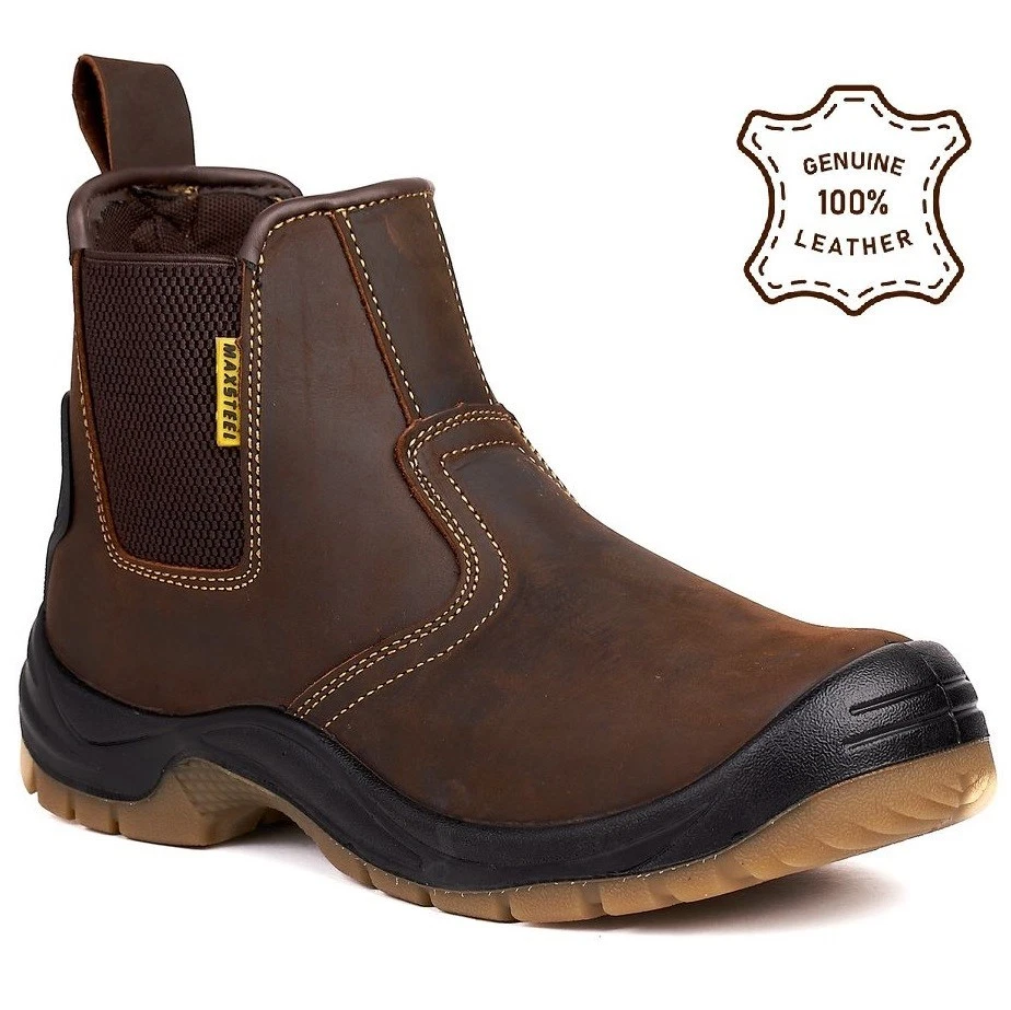 Mens CRAZY BROWN Leather Dealer Chelsea Safety Steel Toe Work Boots Shoe Size