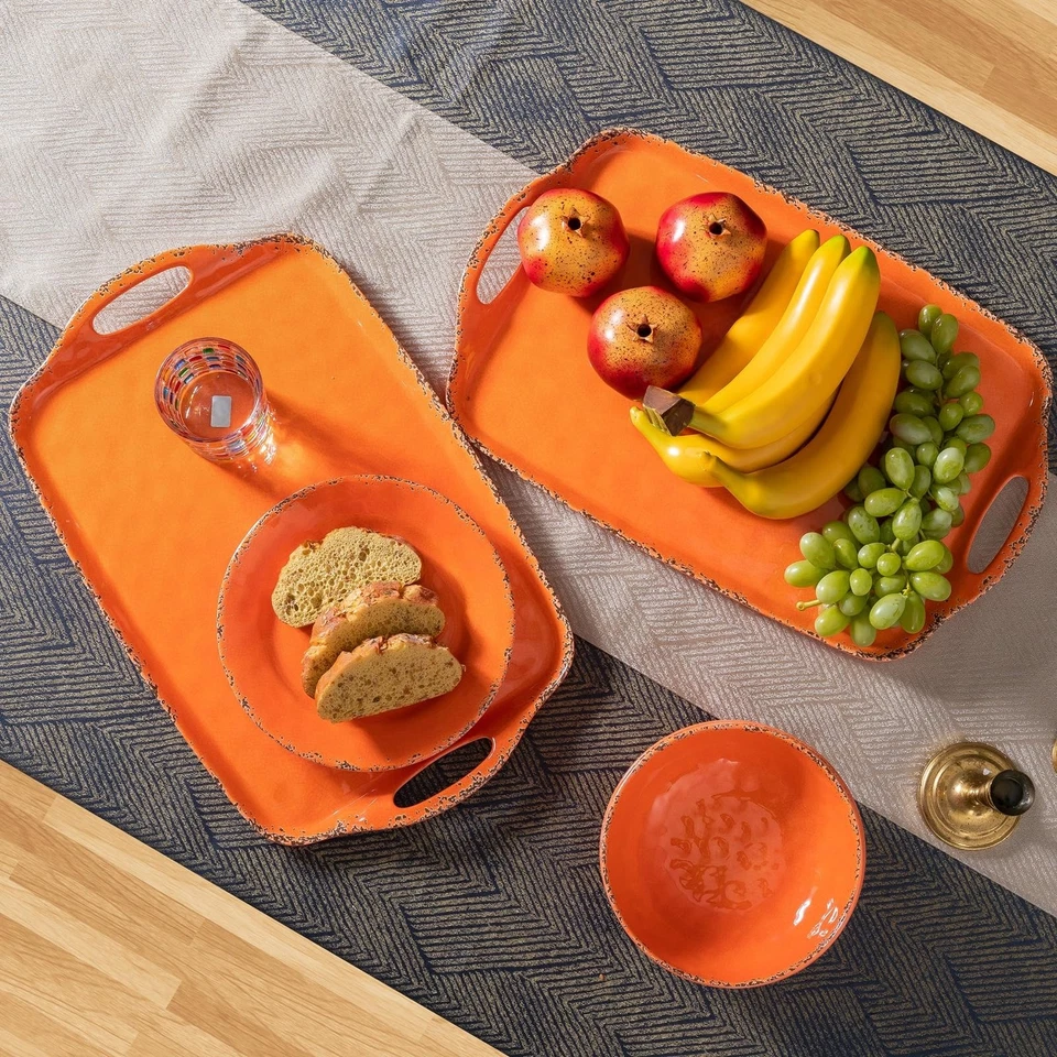 Bandeja para servir melamina con asas, 19"" x 12" vintage grande rectangular melama... Foto 4 de 4